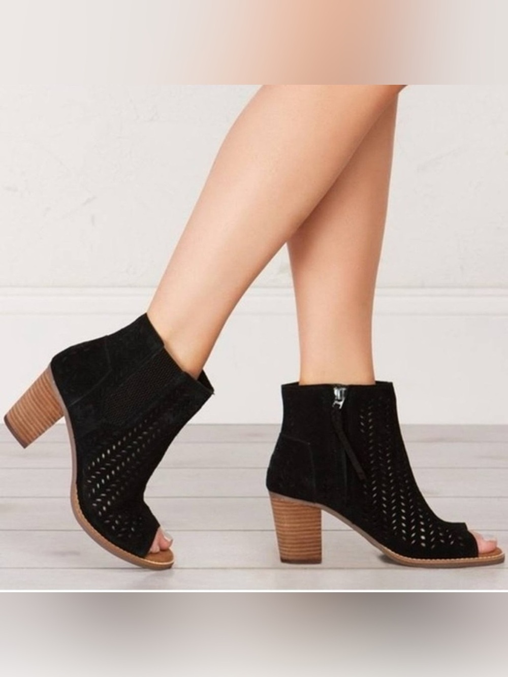 NEW TOMS Majorca Suede Peep Toe Booties, Size 8.5